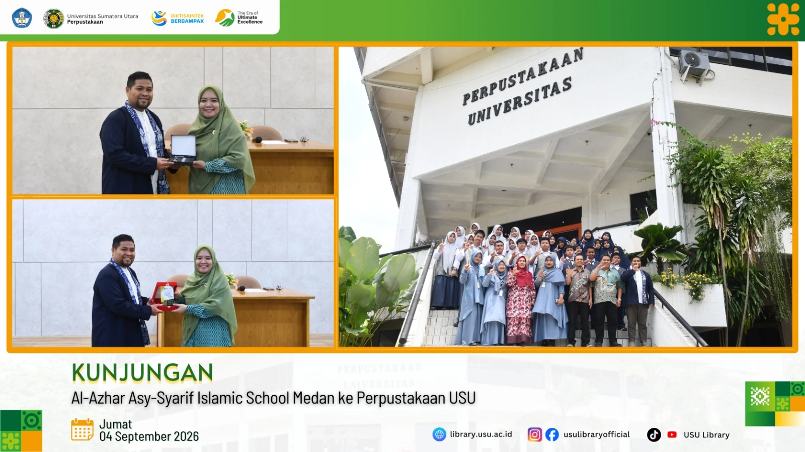 Perpustakaan USU Sambut Kunjungan Edukatif Siswa SMP dan SMA Al-Azhar Asy-Syarif Islamic School Medan